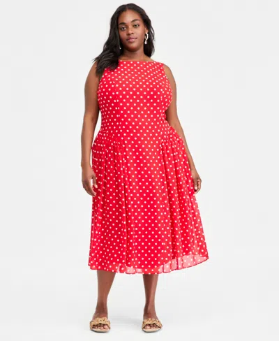On 34th Trendy Plus Size Drop-waist Midi Dress, Macy's Exclusive In Pink