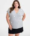 On 34th Trendy Plus Size Embellished Cap-sleeve Sweater Vest, Macy's Exclusive In Gray