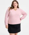 On 34th Trendy Plus Size Embellished-cuff Sweater, Macy's Exclusive In Pink