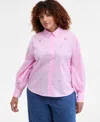 On 34th Womens Embellished Striped Shirt Xxs 3x Macys Exclusive In Pink
