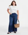 On 34th Trendy Plus Size Embellished Wide-leg Jeans, Macy's Exclusive In Blue