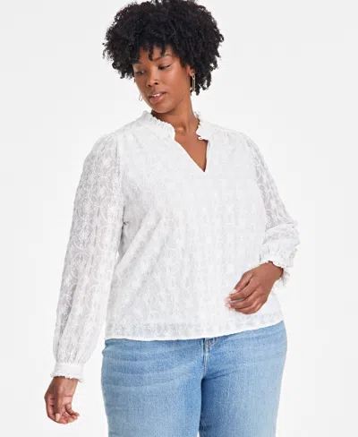 On 34th Trendy Plus Size Embroidered Chiffon Top, Exclusively At Macy's In Washed White