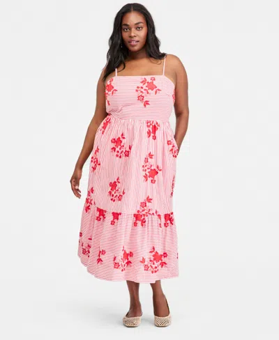 On 34th Trendy Plus Size Embroidered Midi Dress, Macy's Exclusive In Pink