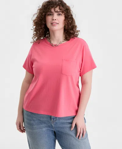 On 34th Trendy Plus Size Everyday Pocket T-shirt, Macy's Exclusive In Pink