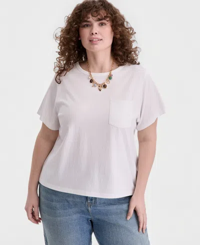 On 34th Trendy Plus Size Everyday Pocket T-shirt, Macy's Exclusive In White