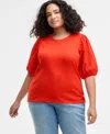 On 34th Trendy Plus Size Eyelet-sleeve Rib-knit Top, Exclusively At Macy's In Red