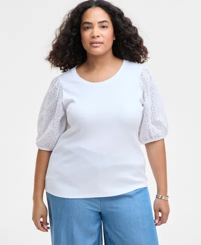 On 34th Trendy Plus Size Eyelet-sleeve Rib-knit Top, Exclusively At Macy's