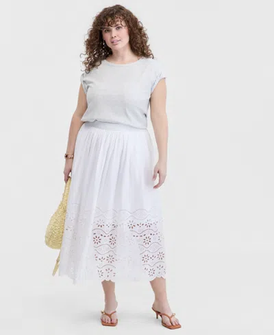 On 34th Trendy Plus Size Eyelet-embroidered Midi Skirt, Macy's Exclusive In Multi