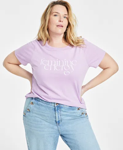 On 34th Trendy Plus Size Feminine Energy Graphic-print Tee, Created For Macy's In Calla Lilac Cmb