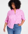 On 34th Trendy Plus Size Button-front Crepe Shirt, Created For Macy's In Sweet Orchd Cmb