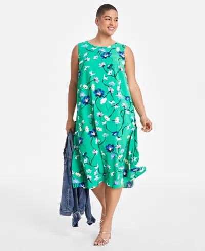 On 34th Trendy Plus Size Floral Midi Slip Dress, Exclusively At Macy's In Bright Gre