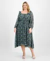On 34th Trendy Plus Size Floral-print Smocked-waist Dress, Exclusively At Macy's