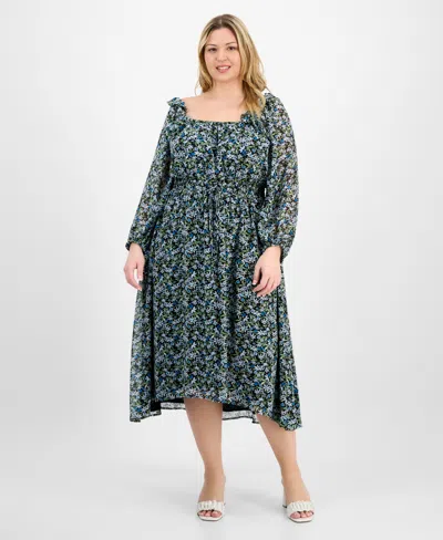 On 34th Trendy Plus Size Floral-print Smocked-waist Dress, Exclusively At Macy's