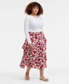 On 34th Trendy Plus Size Floral-print Tiered Midi Skirt, Macy's Exclusive In Multi