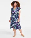 On 34th Trendy Plus Size Flutter-sleeve Midi Dress, Exclusively At Macy's In Intrpd Blu