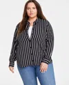 ON 34TH TRENDY PLUS SIZE FRESH STRIPE PRINT SHIRT, CREATED FOR MACY'S