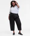 On 34th Trendy Plus Size High-rise Pleated Barrel-leg Pants, Macy's Exclusive In Black