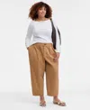 On 34th Trendy Plus Size High-rise Pleated Barrel-leg Pants, Macy's Exclusive In Brown