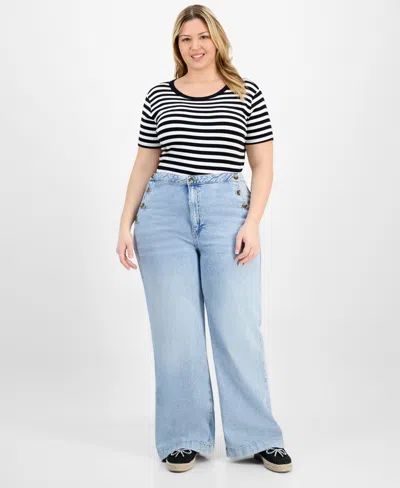 ON 34TH TRENDY PLUS SIZE HIGH-RISE RELAXED-FIT WIDE-LEG SAILOR JEANS, EXCLUSIVELY AT MACY'S