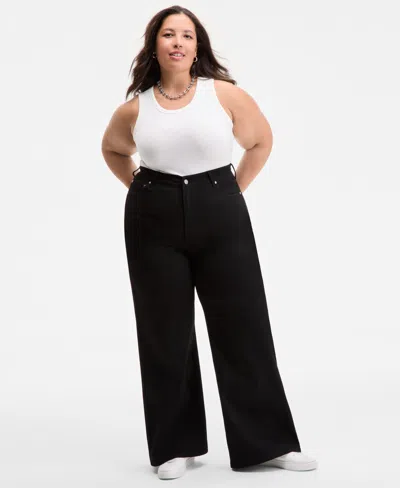 On 34th Trendy Plus Size High-rise Wide-leg Jeans, Exclusively At Macy's In Black