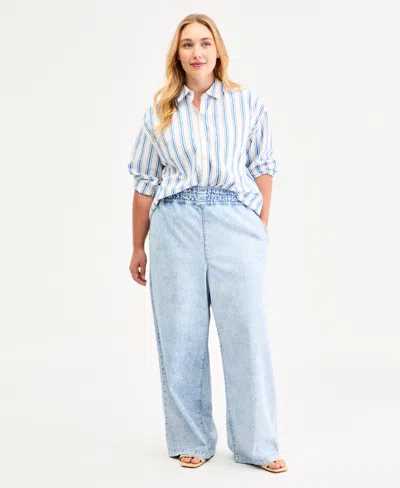 On 34th Trendy Plus Size High Rise Wide-leg Pants, Macy's Exclusive In Blue