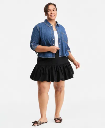 On 34th Trendy Plus Size High-rise Drop-waist Bubble-hem Skirt, Macy's Exclusive In Black