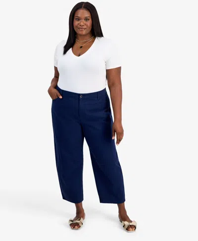 On 34th Trendy Plus Size High-rise Twill Barrel-leg Pants, Macy's Exclusive In Multi