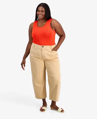 On 34th Trendy Plus Size High-rise Twill Barrel-leg Pants, Macy's Exclusive In Orange