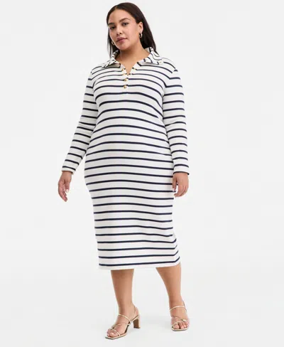 On 34th Trendy Plus Size Kerry Stripe Sailor Midi Dress, Macy's Exclusive In White