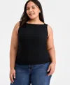 On 34th Trendy Plus Size Knit Boat-neck Tank Top, Macy's Exclusive In Black