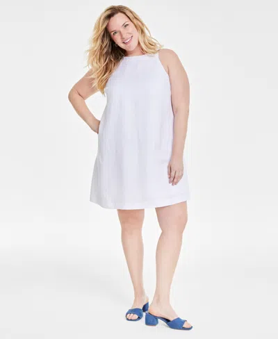 On 34th Trendy Plus Size Linen-blend Halter Shift Dress, Created For Macy's In Brght White