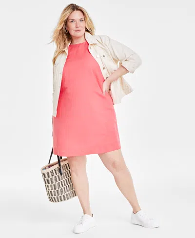 On 34th Trendy Plus Size Linen-blend Halter Shift Dress, Created For Macy's In Peony Coral