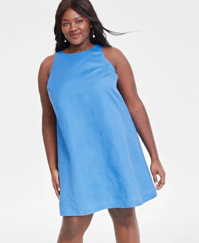 On 34th Trendy Plus Size Linen-blend Halter Shift Dress, Created For Macy's In Blue