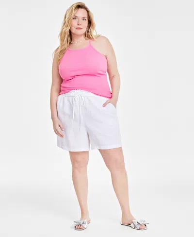 On 34th Trendy Plus Size Linen-blend Shorts, Created For Macy's In Bright White