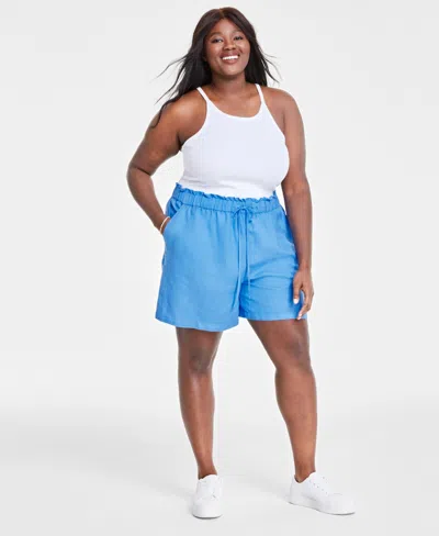 On 34th Trendy Plus Size Linen-blend Shorts, Created For Macy's In Regatta