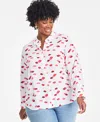 On 34th Trendy Plus Size Lip Party Printed Blouse, Exclusively At Macy's In Wash White