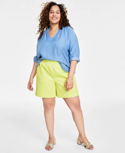 On 34th Trendy Plus Size Long-sleeve Split-neck Top, Created For Macy's In Spring Wash