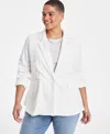 On 34th Trendy Plus Size Longline Ponte-knit Blazer, Created For Macy's In Washed Whi