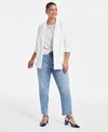 On 34th Trendy Plus Size Longline Ponte-knit Blazer, Created For Macy's In White