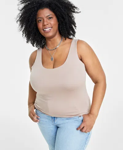 On 34th Trendy Plus Size Longline Scoop-neck Tank, Created For Macy's In Antique Blush