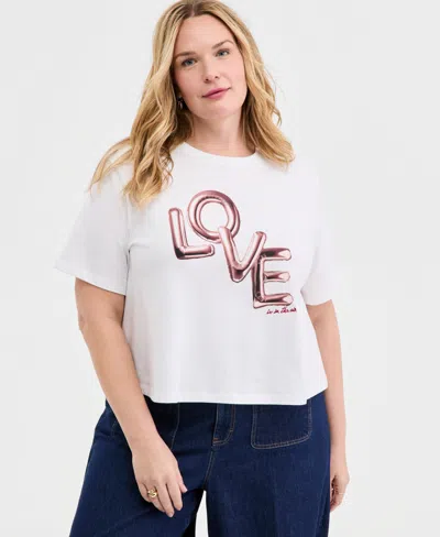 On 34th Trendy Plus Size Love Is In The Air Graphic T-shirt, Macy's Exclusive In White