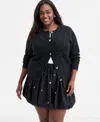 On 34th Trendy Plus Size Metallic Knit Jewel-button Cardigan, Macy's Exclusive In Black