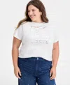 On 34th Trendy Plus Size Metallic Message Print T-shirt, Macy's Exclusive In Multi