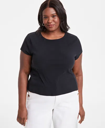 On 34th Trendy Plus Size Micro-ribbed Baby T-shirt, Exclusively At Macy's In Deep Black