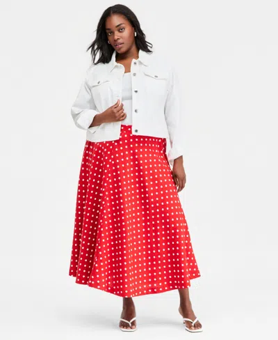 On 34th Trendy Plus Size Midi Circle Skirt, Macy's Exclusive In Red