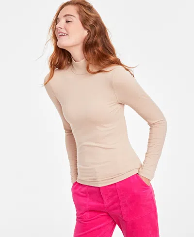On 34th Trendy Plus Size Mock-neck Ribbed-knit Top, Created For Macy's In Cinnamon Burlee
