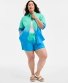 On 34th Trendy Plus Size Ombre Rhinestone Shirt Ombre Drawstring Shorts Exclusively At Macys In Blue