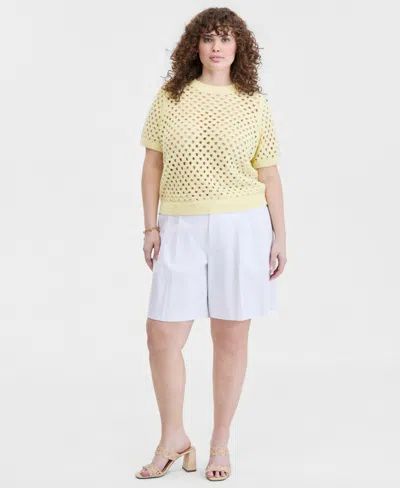 On 34th Trendy Plus Size Open-knit Short-sleeve Sweater, Macy's Exclusive In Multi