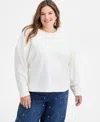 On 34th Trendy Plus Size Oversized-bow Embellished Sweater, Macy's Exclusive In White