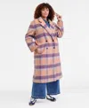 On 34th Women's Brushed Plaid Double-breasted Coat, Macy's Exclusive In Orange
